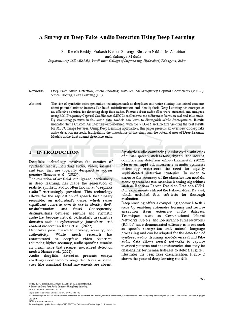 A Survey On Deep Fake Audio Detection Using Deep Learning-2026 | PDF ...