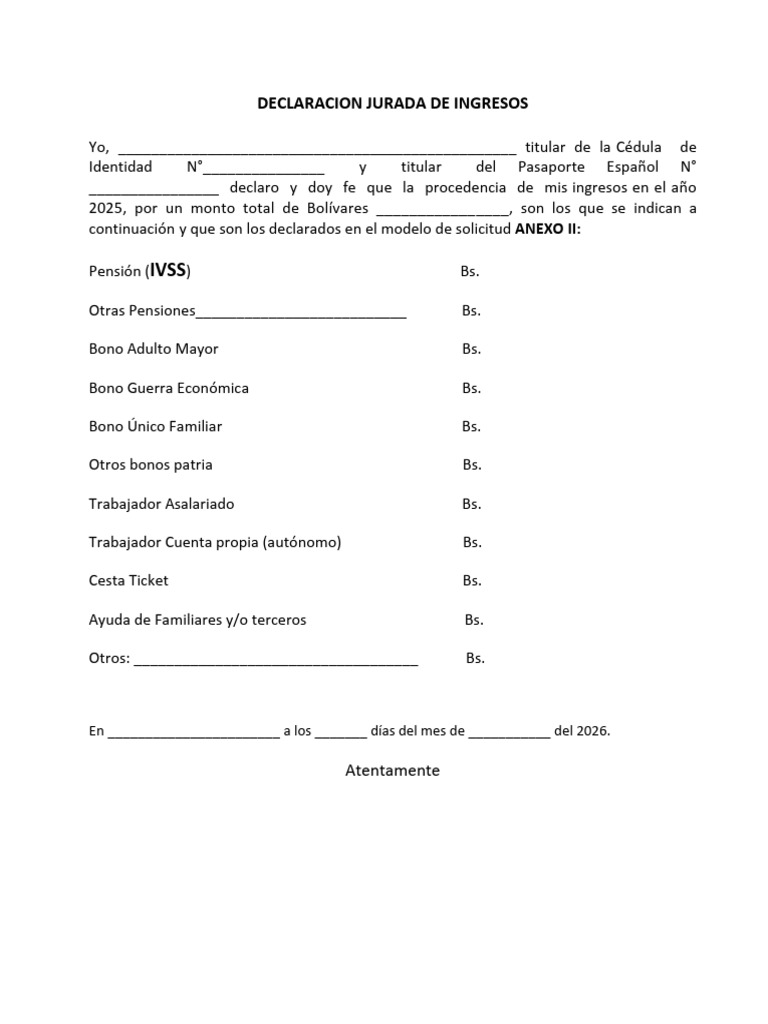 Declaracion Jurada de Ingresos | PDF