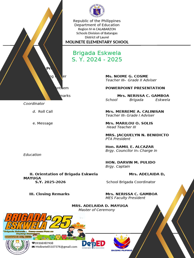 Brigada Eskwela Program S. Y. 2025-2026 | PDF