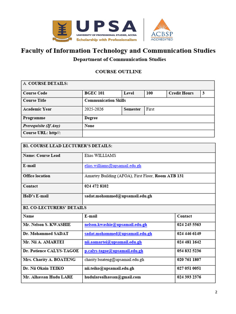 BGEC101 26 Course Outline Communication Skills Final3 | PDF ...