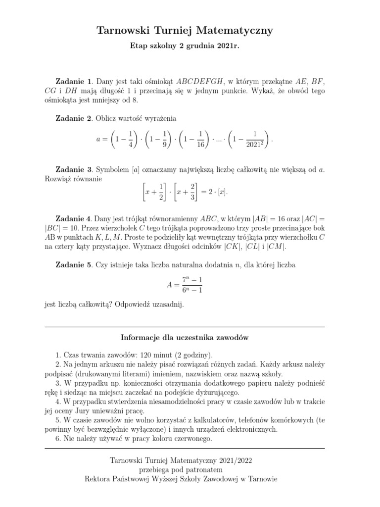 TTM 2021 2022 Etap Szkolny | PDF