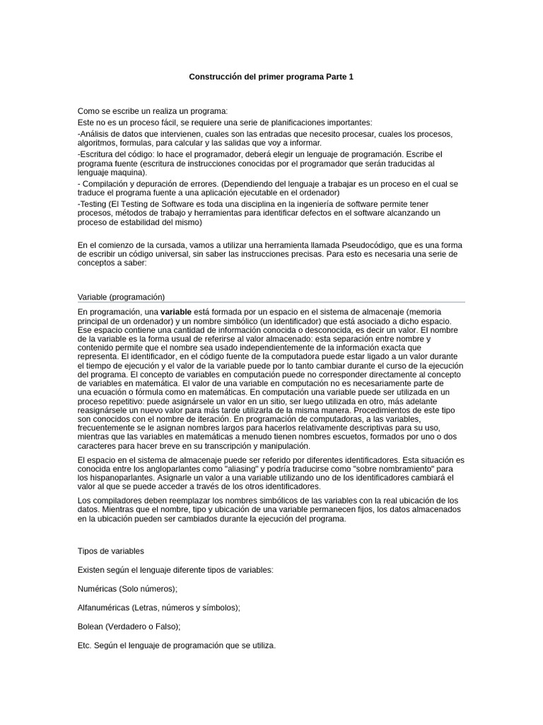 01 Construccion Del Primer Programa Parte 1 | PDF | Programa de ...