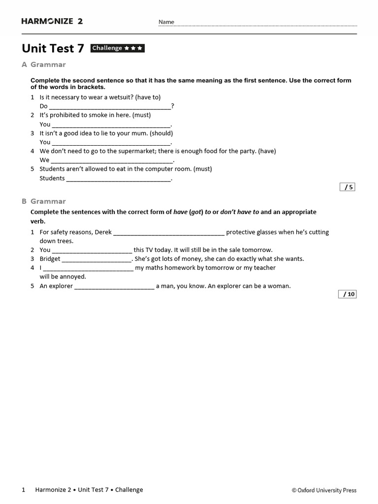 Harmonize 2 Unit 7 Test Challenge | PDF | Linguistics