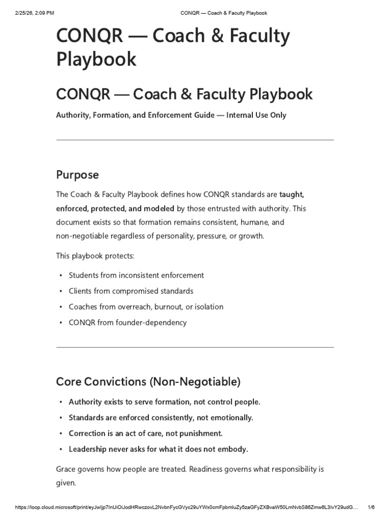 CONQR - Coach & Faculty Playbook | PDF | Leadership | Behavioural Sciences