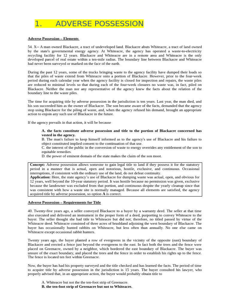 Real Property Q & A | PDF | Lien | Adverse Possession