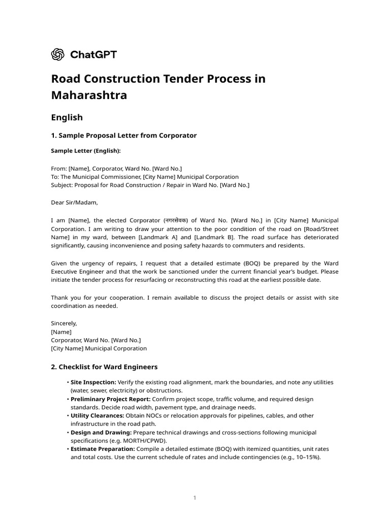Road Construction Tender Process in Maharashtra | PDF | Road ...