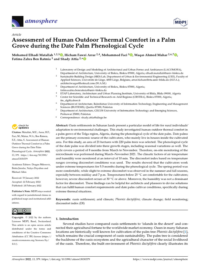 Assessment of Human Outdoor Thermal Comfort in A P | PDF | Agriculture ...
