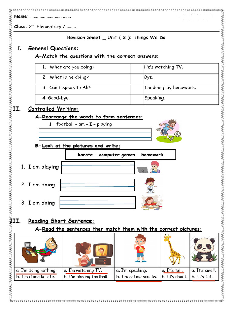 We Can 2 - Unit 3 Things We Do - Revision Sheet | PDF | Writing ...