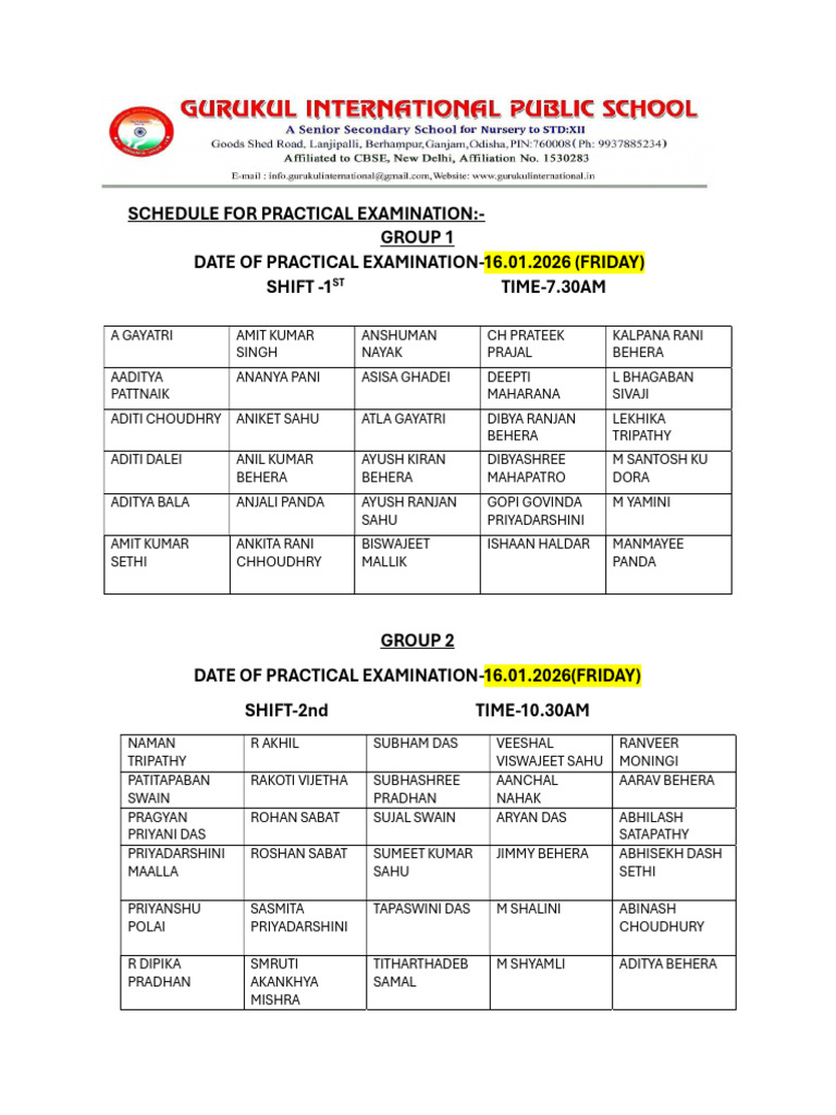 Physics Practical Examination Schedule | PDF
