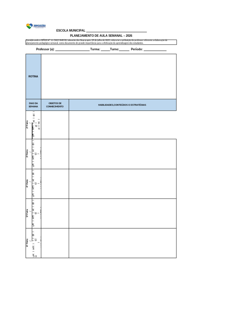 Modelo Planejamento de Aula 2026 | PDF