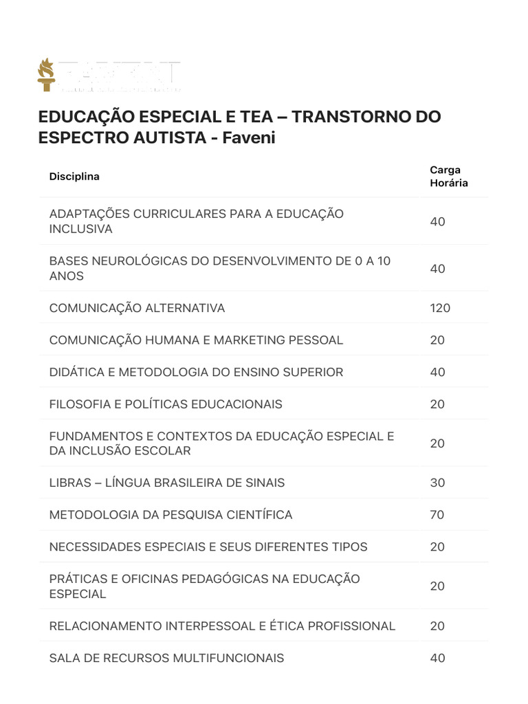 EDUCAÇÃO ESPECIAL E TEA - TRANSTORNO DO ESPECTRO AUTISTA - Faveni | PDF