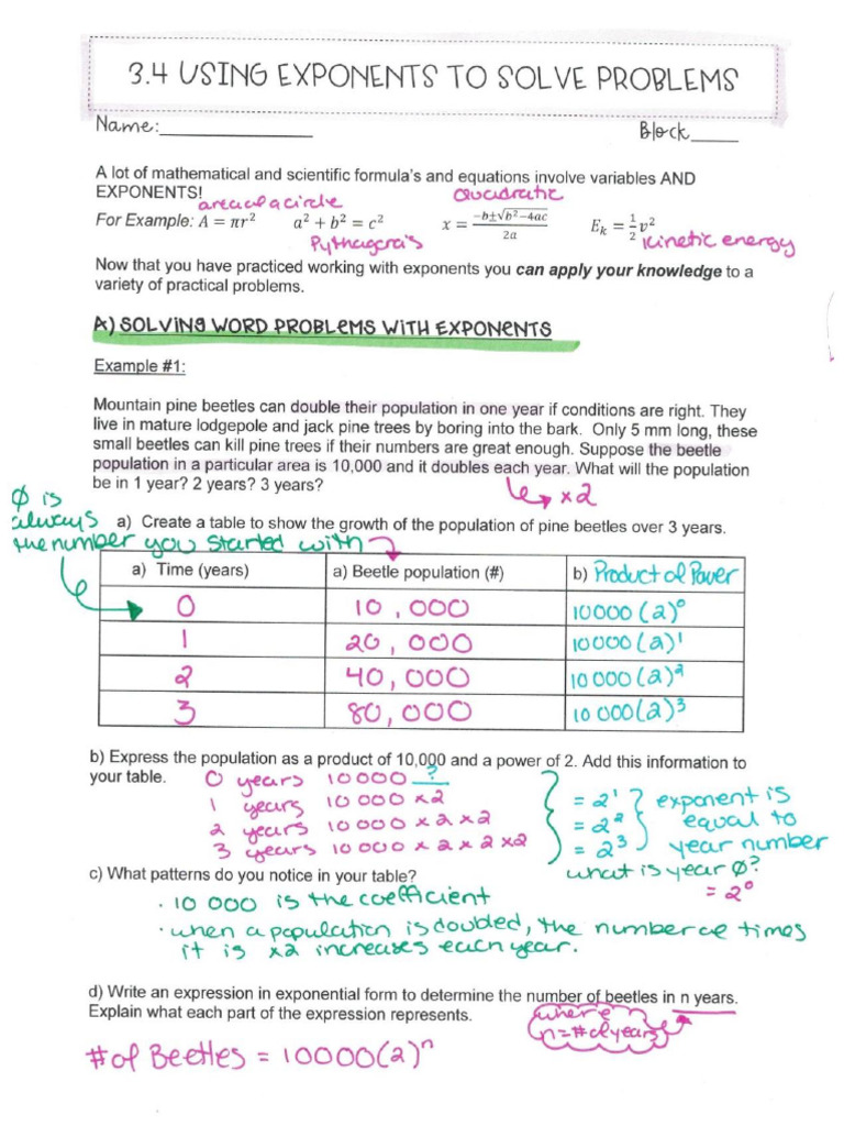 3.4 Solving Problems Using Exponents | PDF