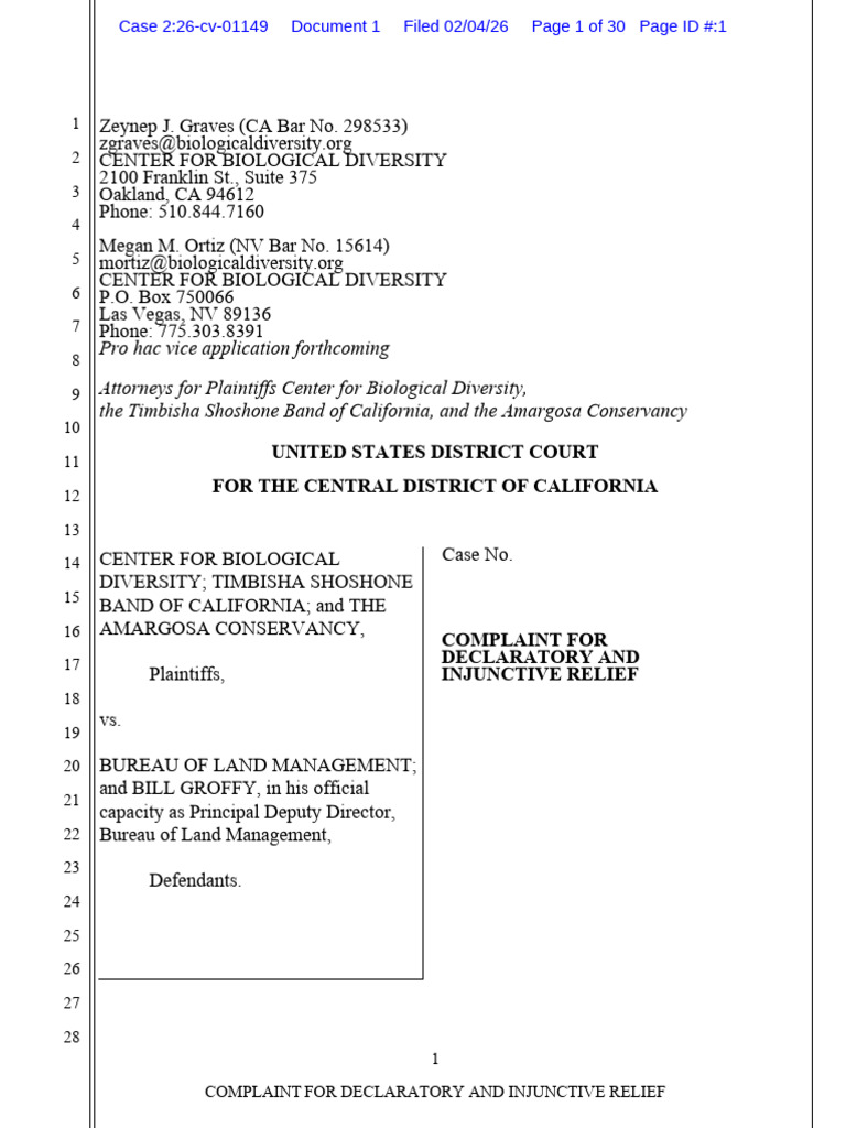 2026 02 04 Dkt. 001 Complaint For Declaratory and Injunctive Relief ...