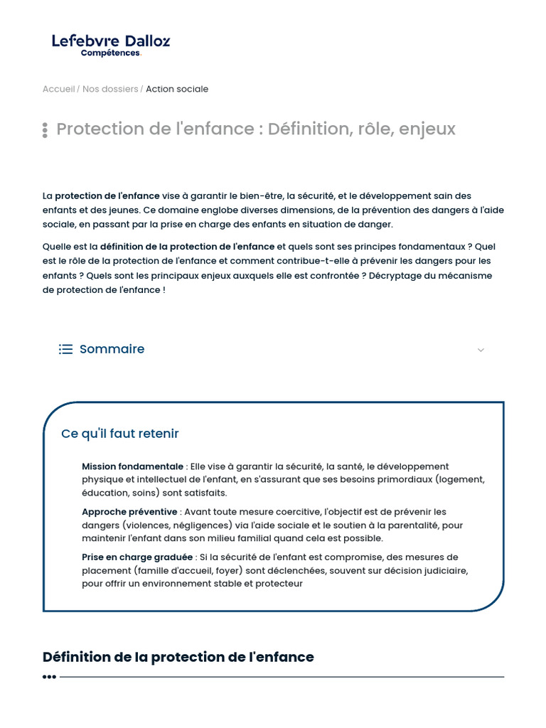 Protection de L'enfance - Définition, Rôle, Enjeux - Lefebvre Dalloz ...