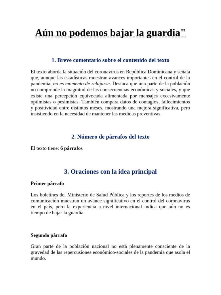 Unidad 7 Aún No Podemos Bajar La Guardia | PDF