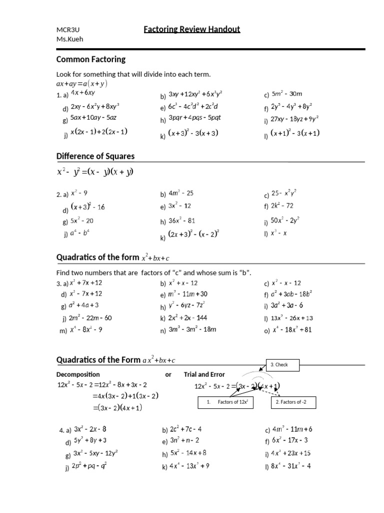 Lesson 2 Factoring Handout 1 | PDF