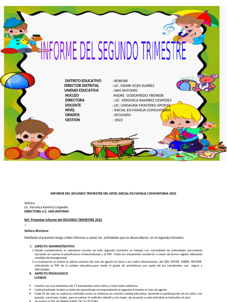 2do Trimestre Informe Lindaura | PDF | Educación de la primera infancia ...
