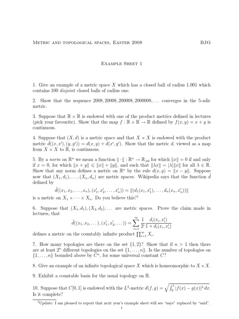 Examples 1 Metric Space Metric (Mathematics)