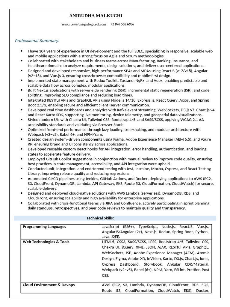 Anirudha Senior Frontend ADeveloper Resume | PDF | Web Application ...