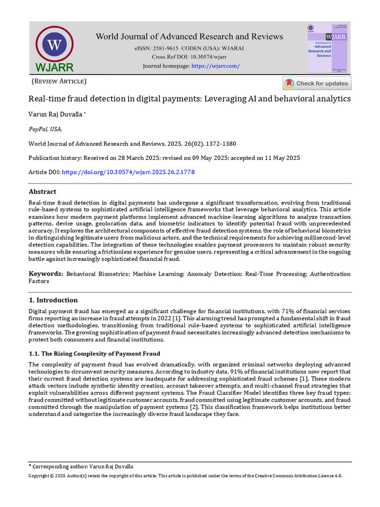 Real-Time Fraud Detection in Digital Payments | PDF | Security ...