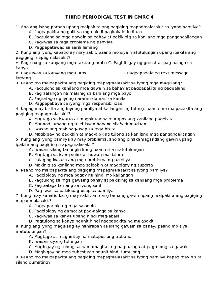 Third Periodical Test in GMRC 4 | PDF