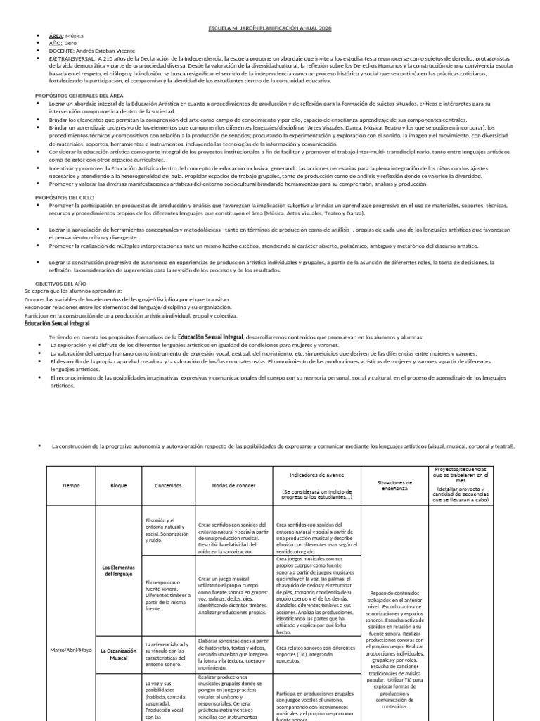Planificacion Anual TERCERO | PDF | Canciones | Ritmo
