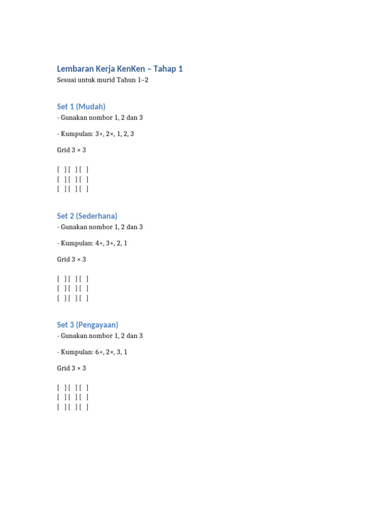 KenKen Tahap1 3set | PDF