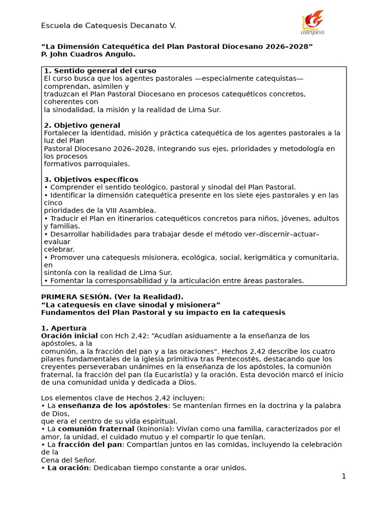 Tema 1 La Dimensión Catequética Del Plan Pastoral Diocesano 2026 | PDF ...