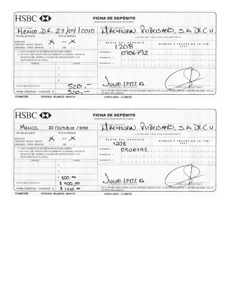 Modelo de Ficha de Depósito Bancario | PDF