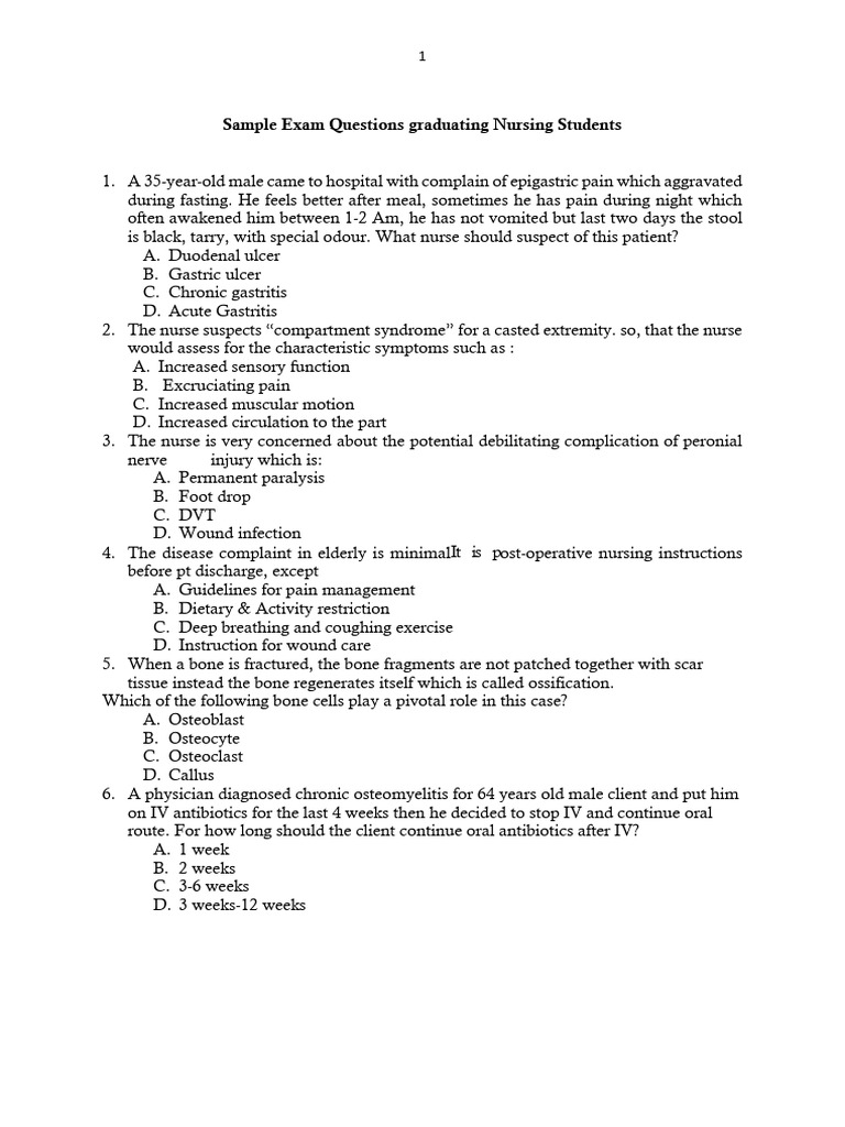 Sample Model Questions For Practice | PDF | Bone | Nursing