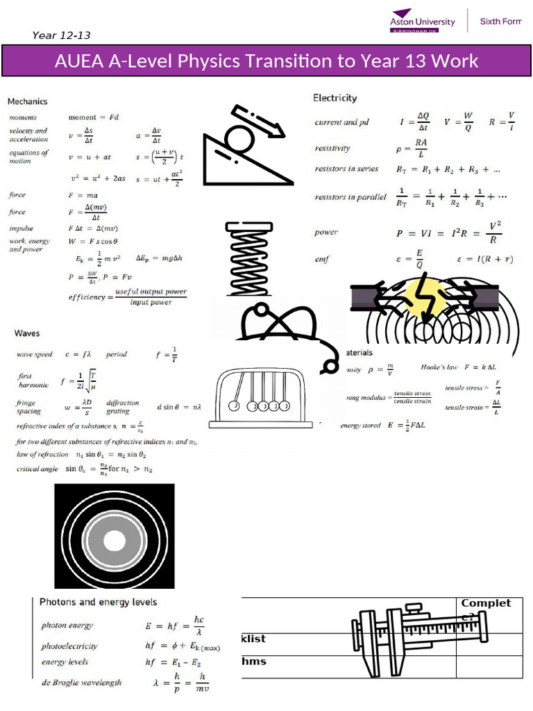 Transition Work For 12-13 Physics | PDF