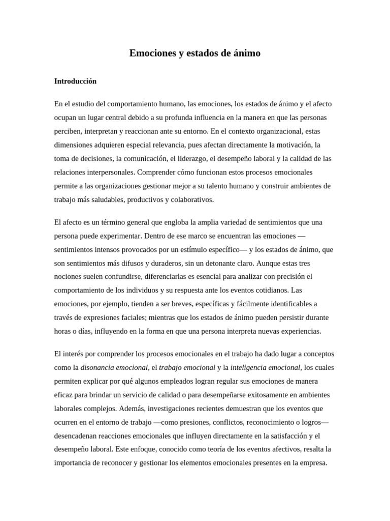 Emociones y Estados de Ánimo: Introducción | PDF | Las emociones ...