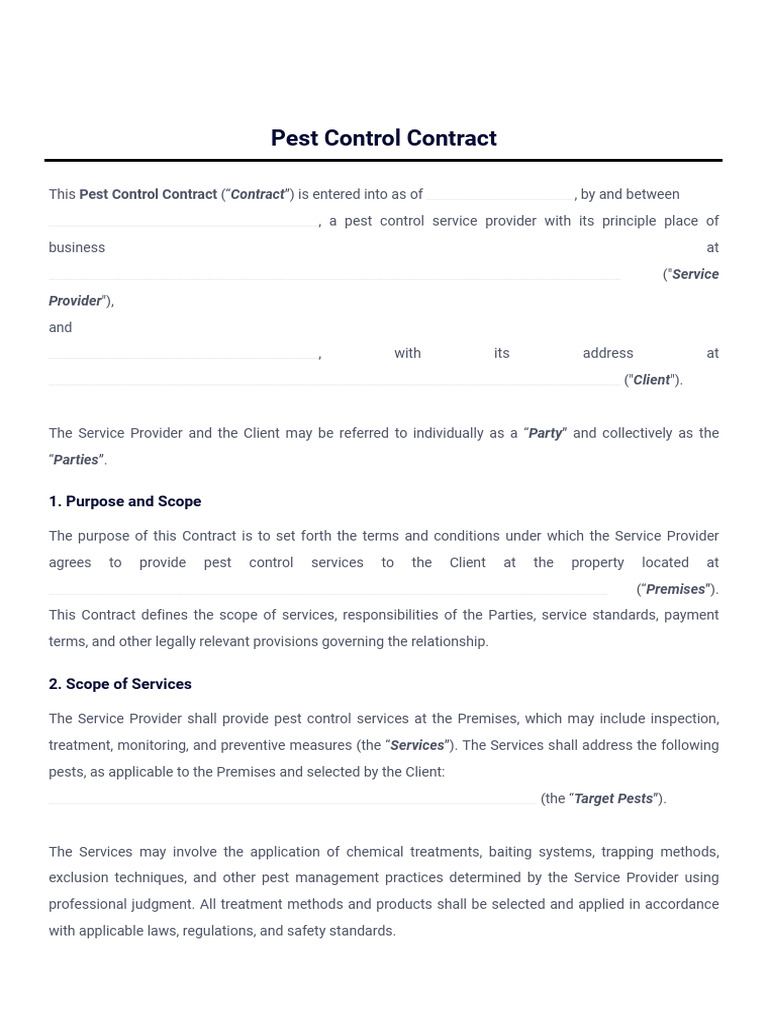 Pest Control Contract Template | PDF | Indemnity | Civil Law (Legal System)