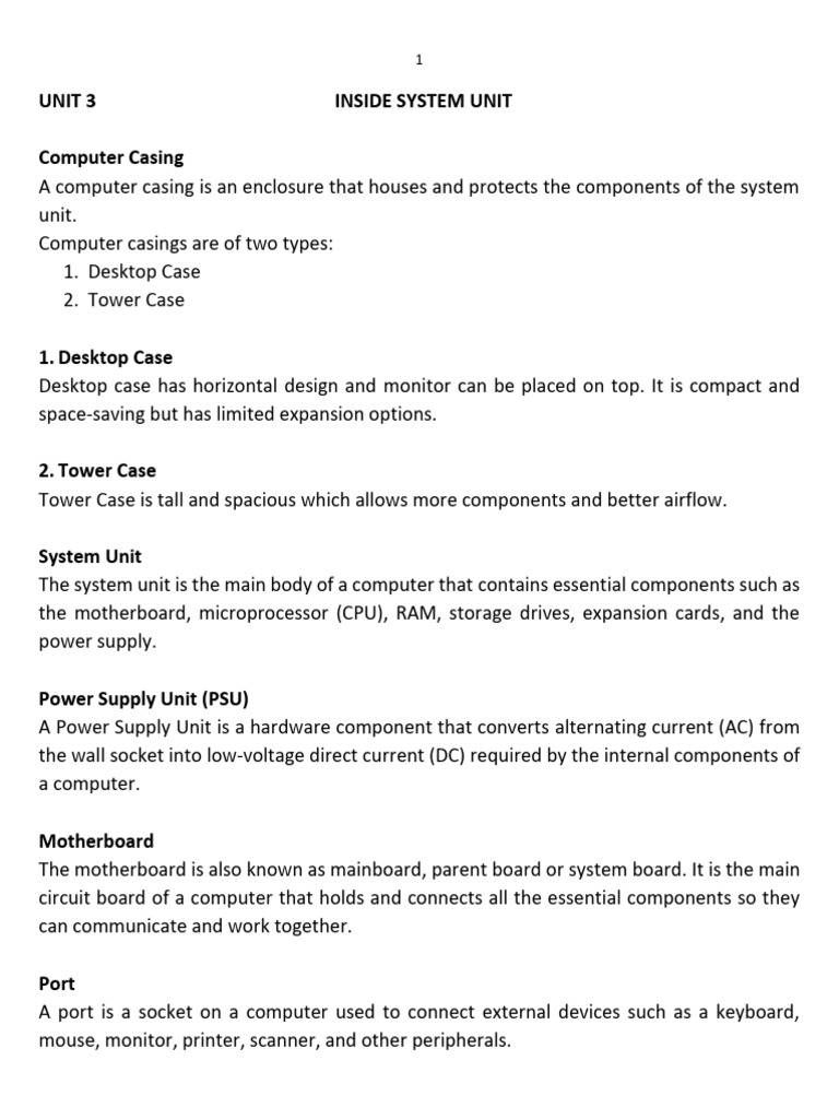 CS XI Unit 3 Inside System Unit | PDF | Central Processing Unit ...