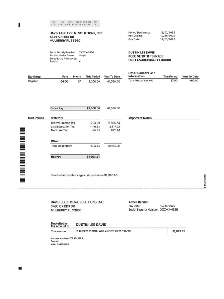Davis Paystub | PDF