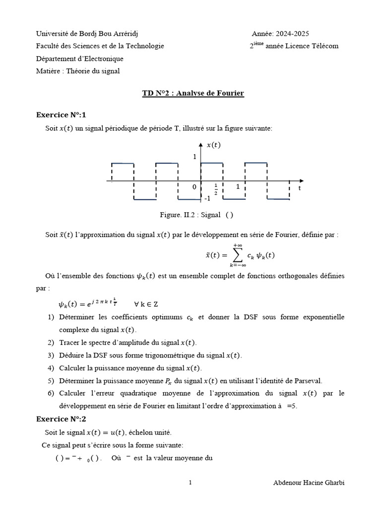 TD2 - Analyse de Fourier | PDF | Objets mathématiques | Mathématiques