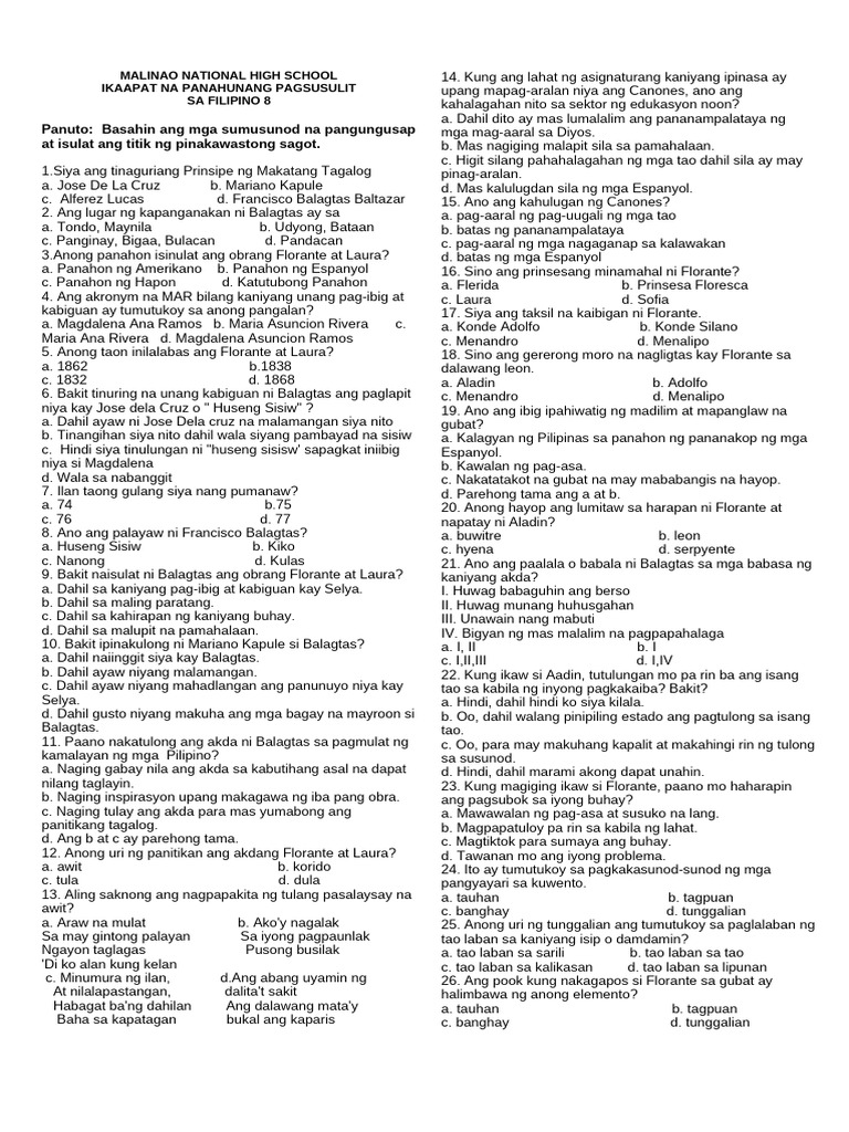 4th Periodical Test Matatag | PDF