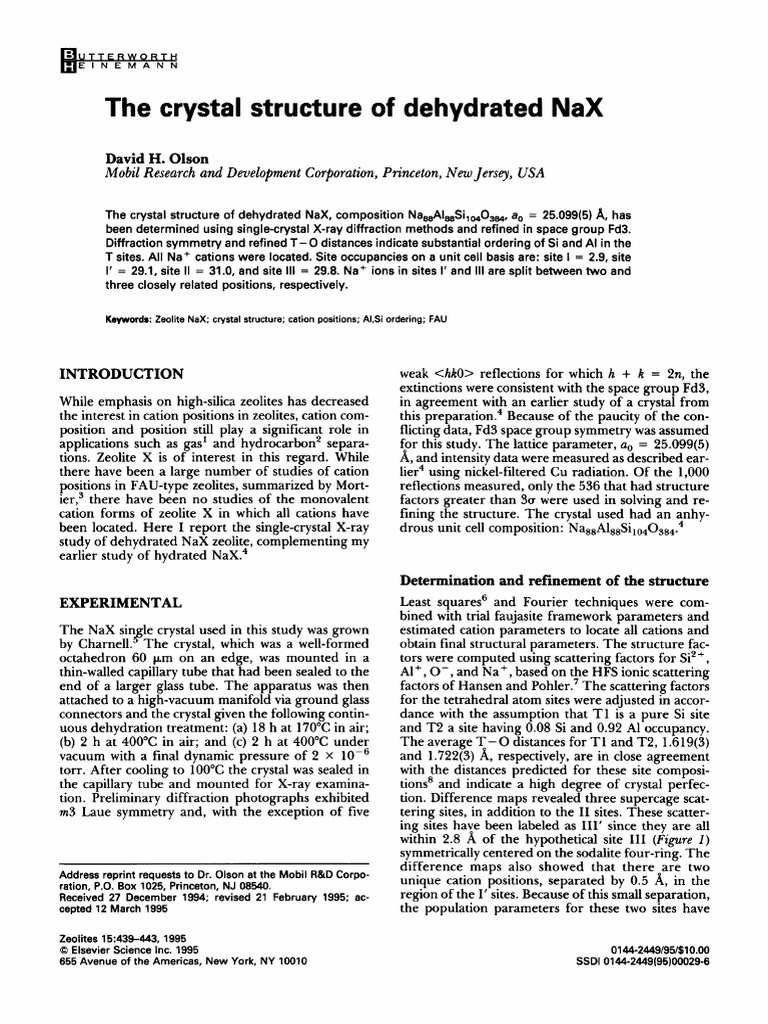 The Crystal Structure of Dehydrated NaX | PDF | Crystal Structure | Zeolite