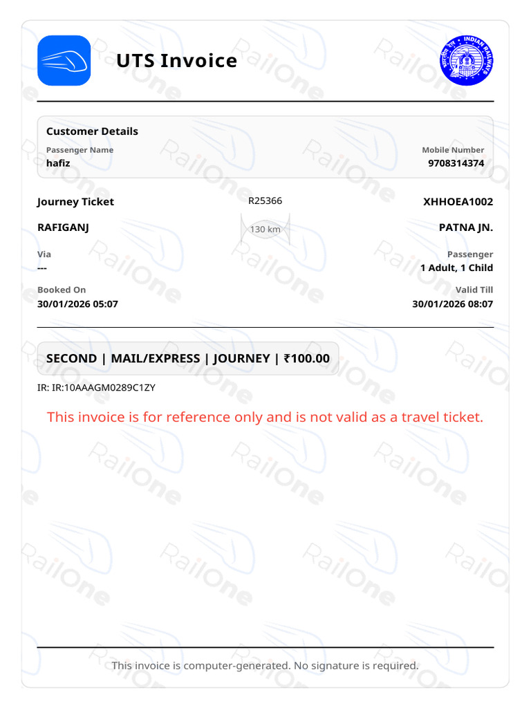 XHHOEA1002 Journey Invoice | PDF