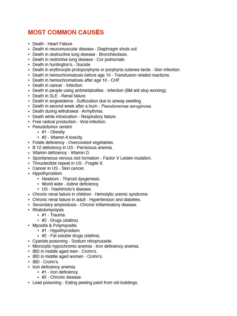 Most Common Causes | PDF | Anemia | Respiratory Diseases