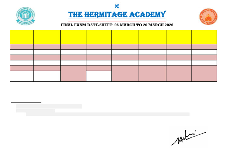 Date Sheet Final Exam 2025-26 - Class 6th To 9th and 11th | PDF