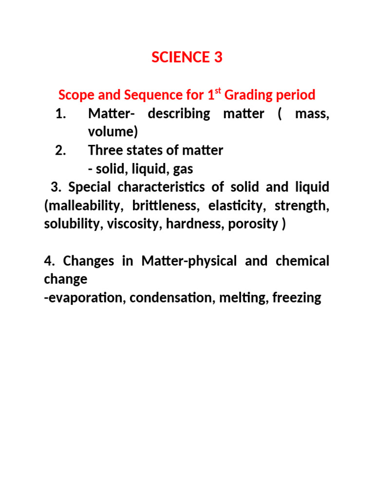 Scope and Sequence 1st Grading Period in Science 2021-2022 1 | PDF