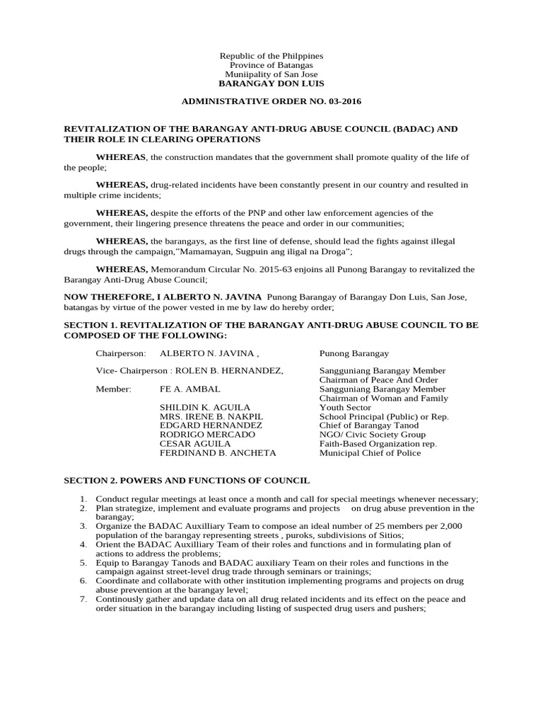 Badac Administrative Order | PDF