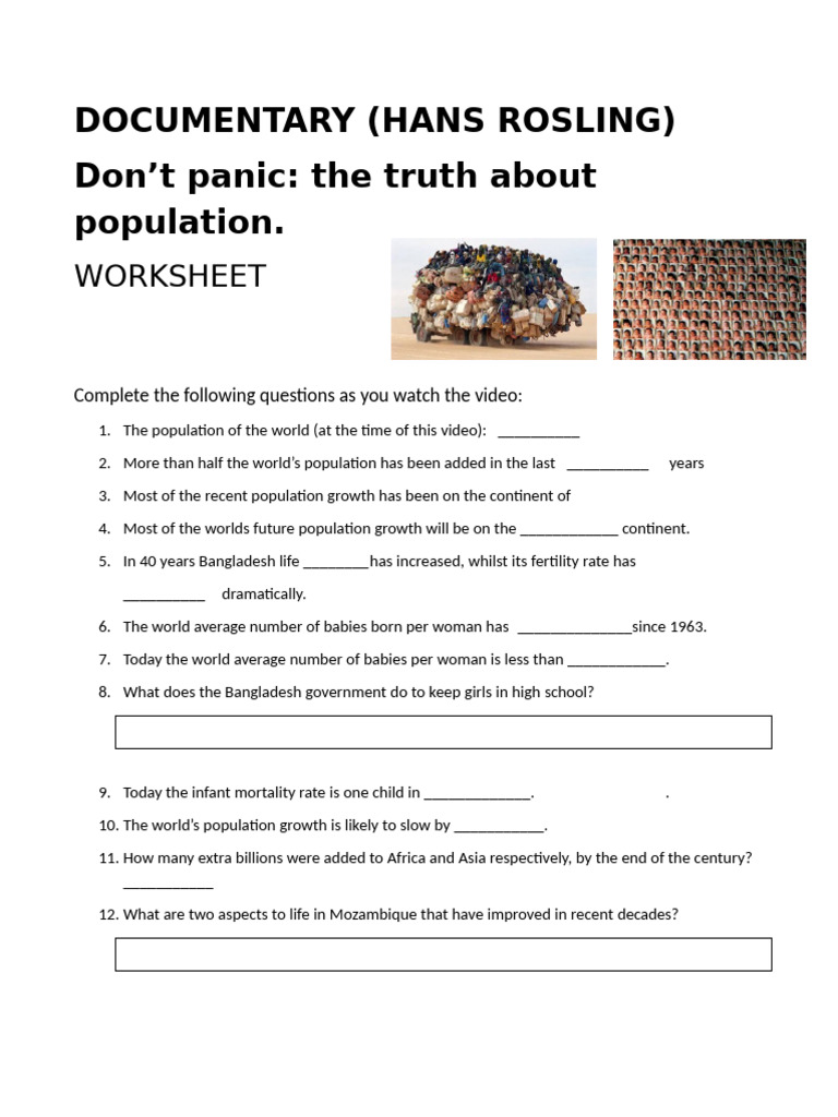 6.1 Documentary. Don't Panic - The Truth About Population WORKSHEET | PDF