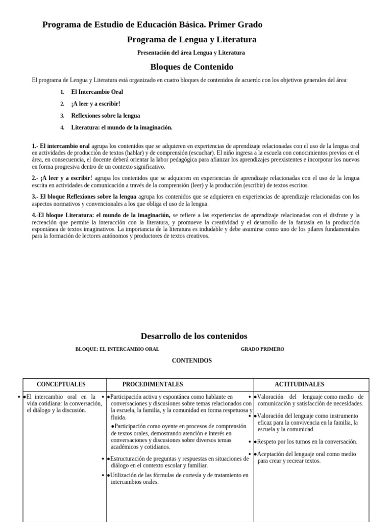 Programa de Primer Grado Educación Básica | PDF | Matemáticas | Aprendizaje