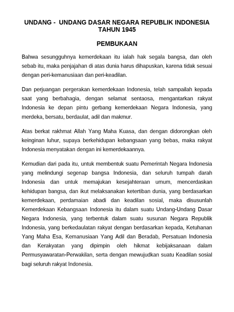 Pembukaan Undang-Undang Dasar 1945 | PDF