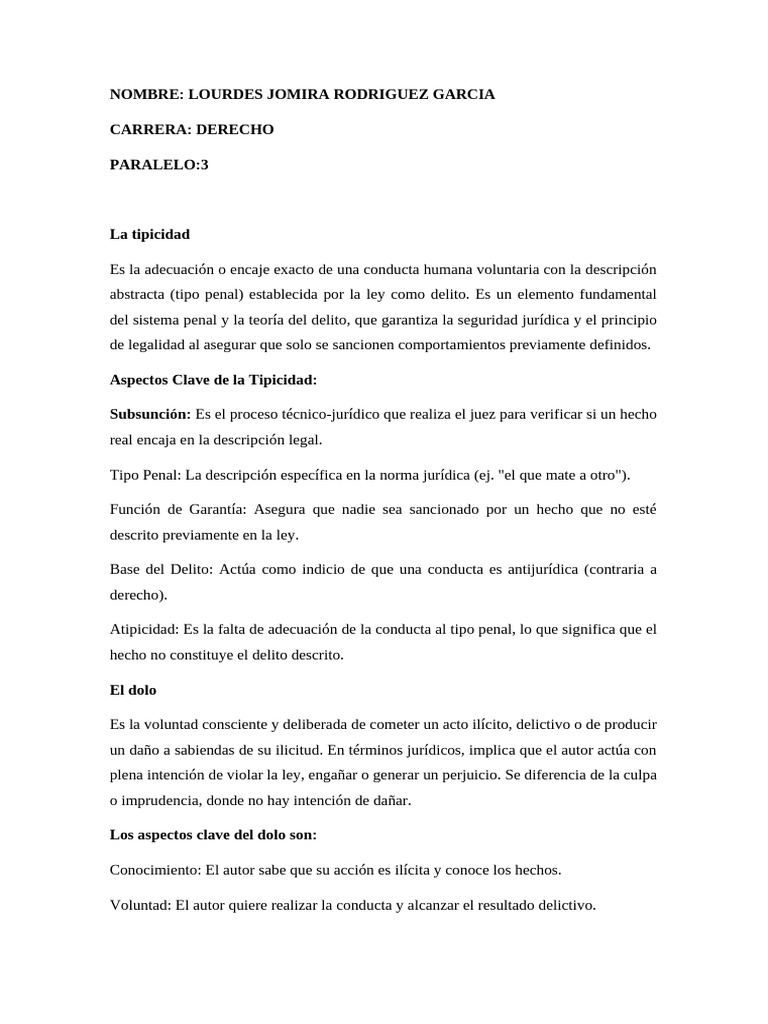 Investigue La Tipicidad Jl | PDF | Intención (Derecho Penal) | Ley Pública