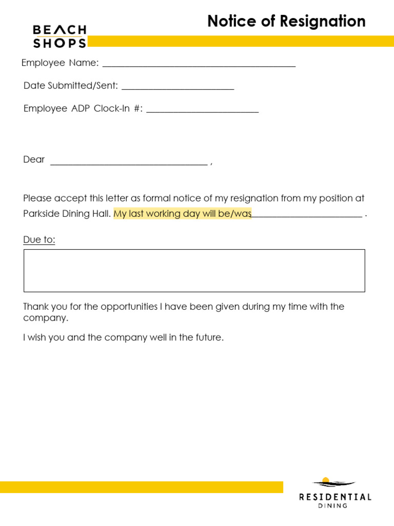 Resignation Template Parkside | PDF