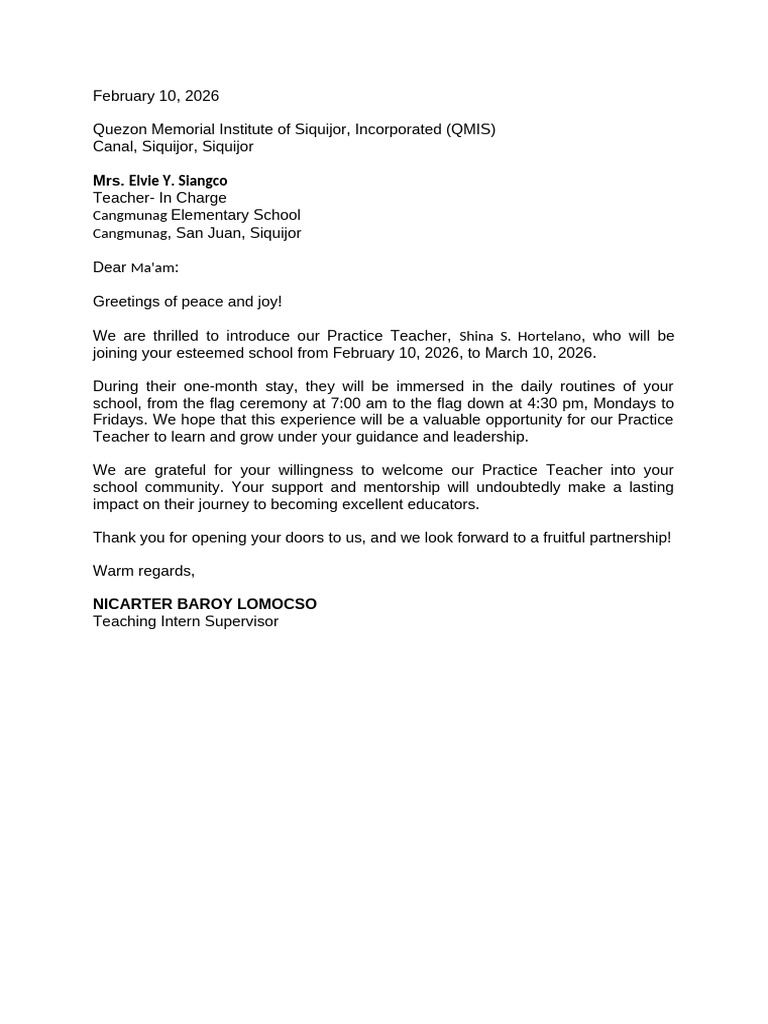 Edited Letter For The Principal | PDF