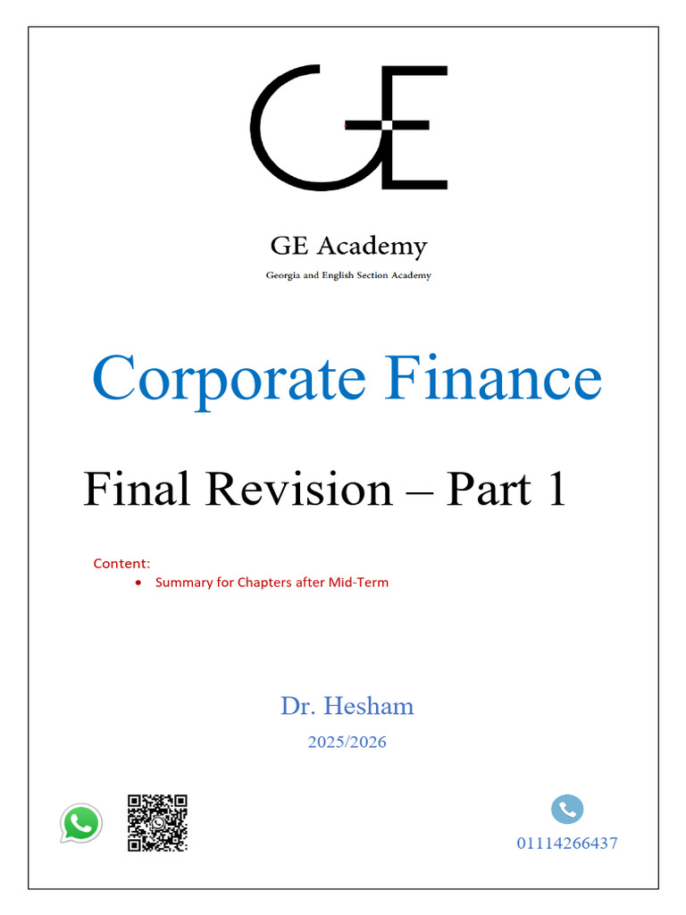 Final Revision Part 1 - Corporate Finance - DR Hesham | PDF | Share ...